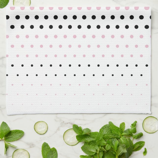 Cameo Pink und Black Polka Dot Küchentuch (Gefaltet)