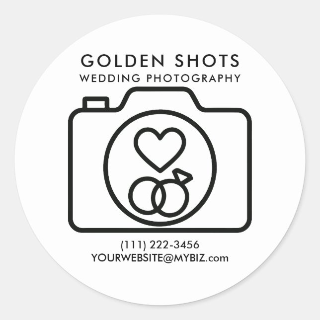 Camera Heart Minimal Moderne Hochzeitfotografie Runder Aufkleber (Vorderseite)