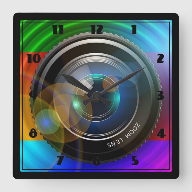 Camera Lens Quadratische Wanduhr (Vorderseite)