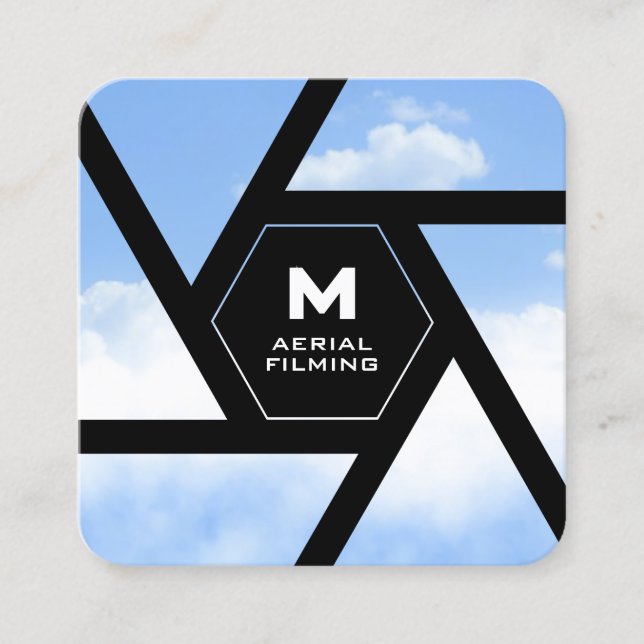 Camera lens sky drone quadratische visitenkarte (Vorderseite)