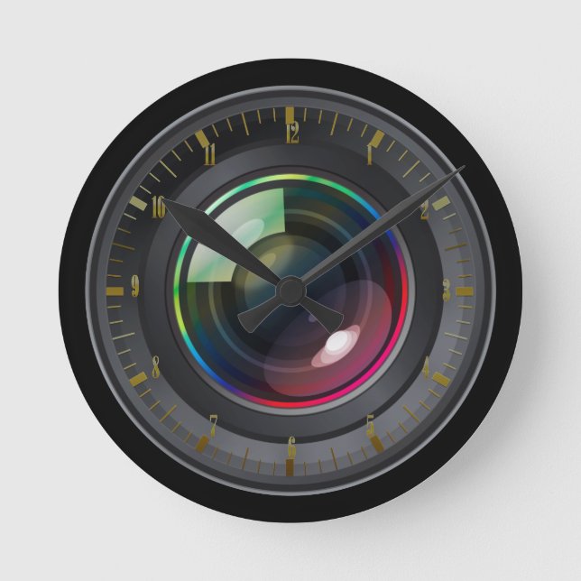 Camera Lens Wall Clock Runde Wanduhr (Vorderseite)
