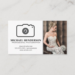 Camera-Logo   Modell mit Hochzeitskleid Visitenkarte