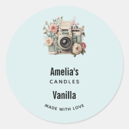 Camera with Flowers Retro Pastel Candle Business Runder Aufkleber