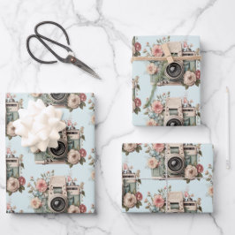 Camera with Flowers Retro Pastel Image Pattern Geschenkpapier Set