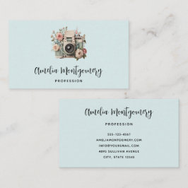 Camera with Flowers Retro Pastel Image Visitenkarte