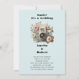 Camera with Flowers Retro Pastel Image Wedding Einladung
