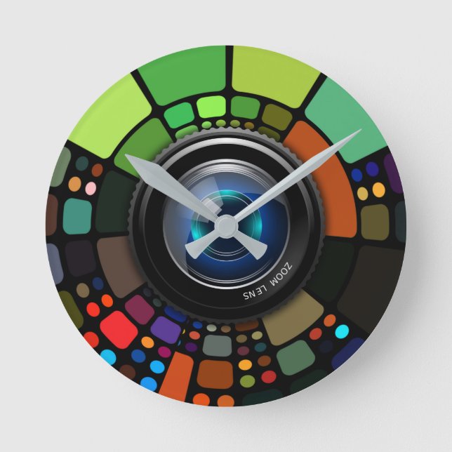 Camera Zoom Lens Wall Clock Runde Wanduhr (Vorderseite)