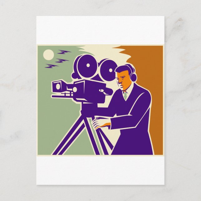 Cameraman Film Crew Vintage Videokamera Postkarte (Vorderseite)