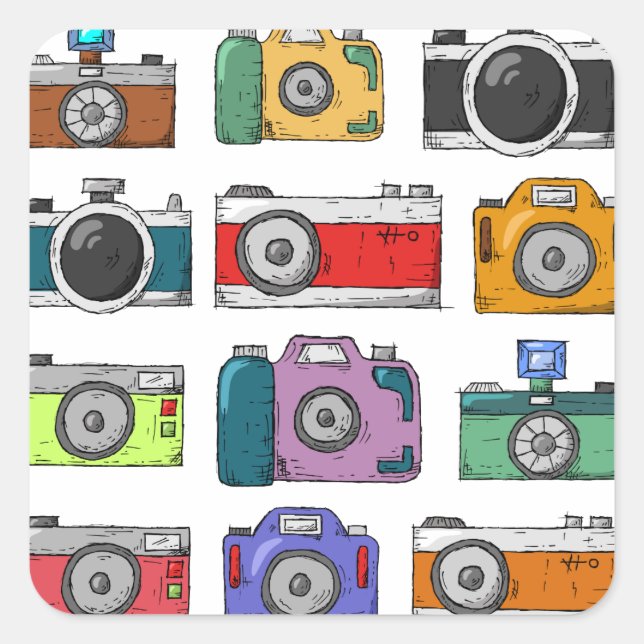 Cameras Quadratischer Aufkleber (Vorderseite)