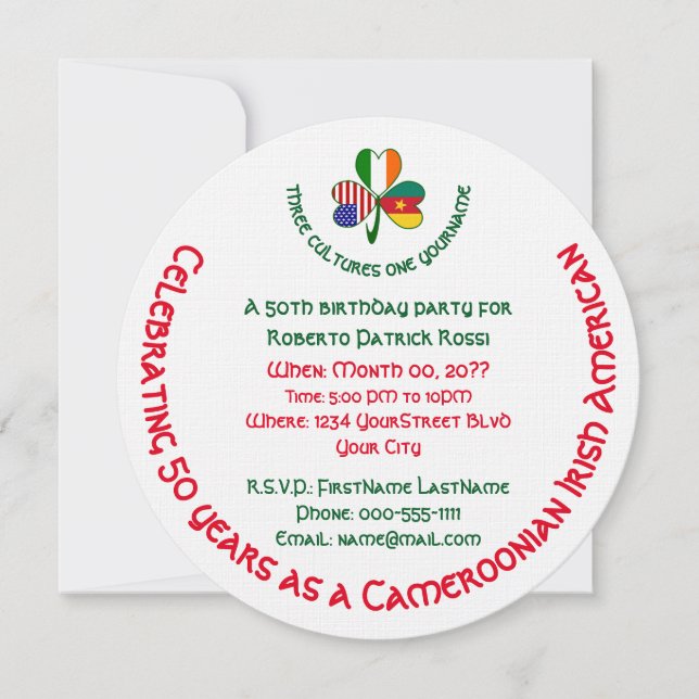 Cameroian Irish USA Kleeblatt Birthday Einladung (Vorderseite)