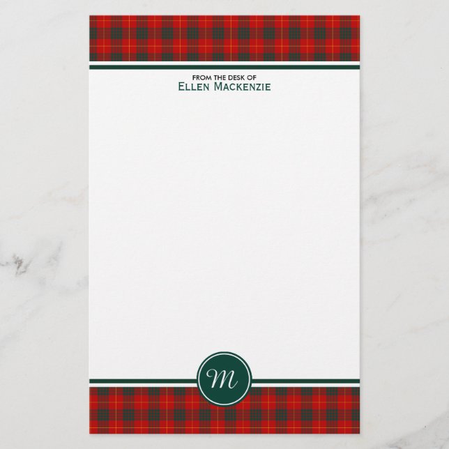 Cameron Family Tartan Red and Green Kariert Monogr Briefpapier (Vorderseite)