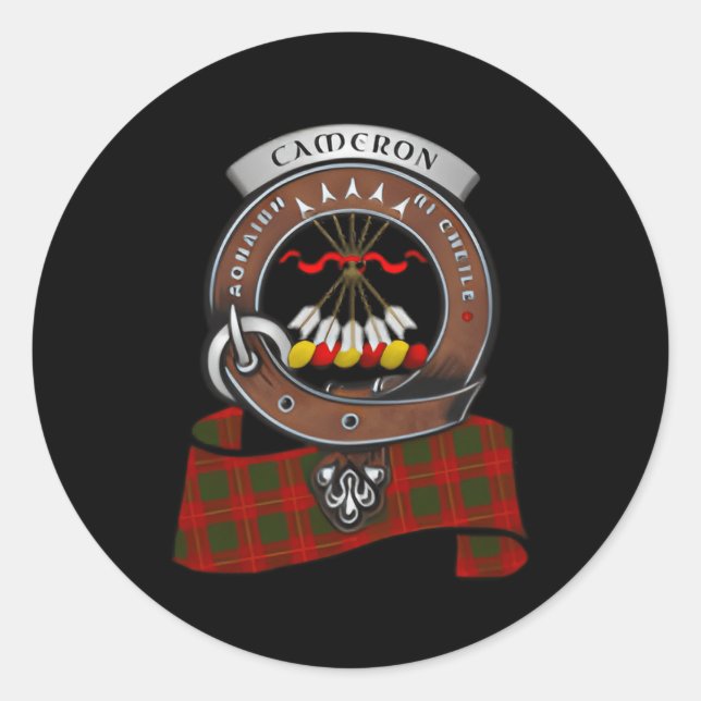 Cameron Scottish Clan Abzeichen Tan Runder Aufkleber (Vorderseite)