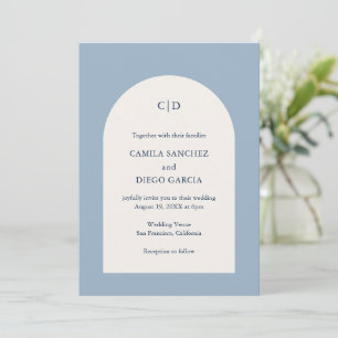 Camila Dusty Blue Arch Moderne Hochzeit Einladung