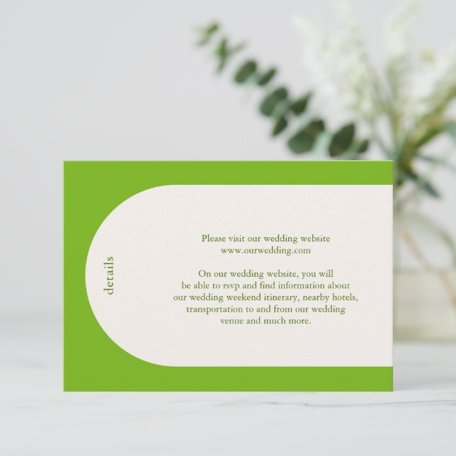 Camila Green Arch Moderne Hochzeit Begleitkarte (Stehend Vorderseite)