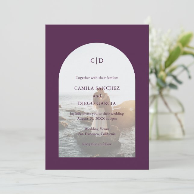 Camila Lila Arch Moderne Hochzeit Einladung (Stehend Vorderseite)