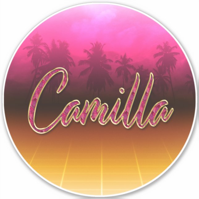Camilla prénom nom autocollant sticker rose doré (Devant)