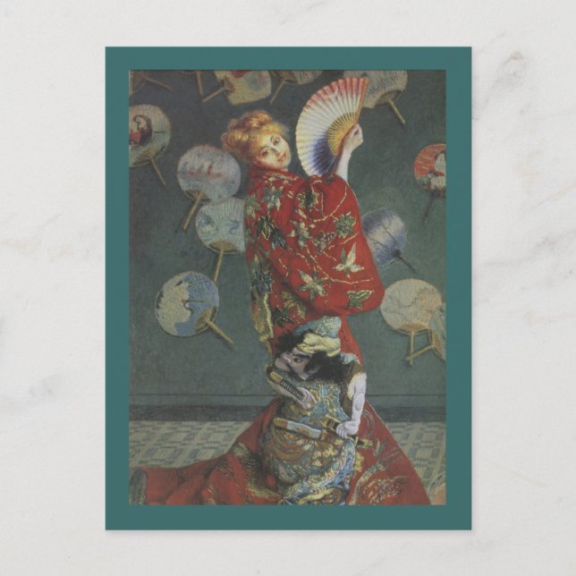 Camille mit dem japanischen Kimono und Fan Postkarte (Vorderseite)