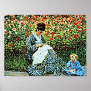 Camille Monet and Child in Artist's Garden Poster