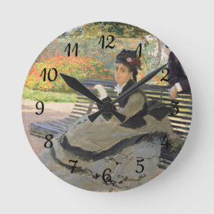 Camille Monet auf einer Bank Claude Monet Runde Wanduhr