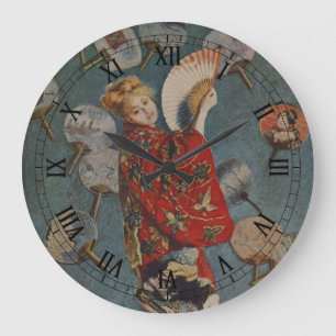 Camille Monet im japanischen Kostüm von Claude Mon Große Wanduhr