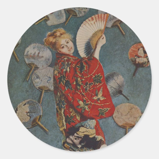 Camille Monet in japanischem Kostüm von Claude Mon Runder Aufkleber (Vorderseite)