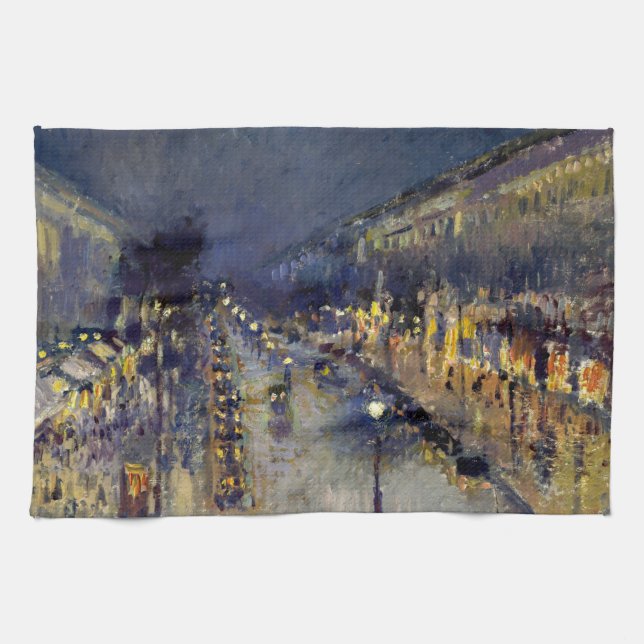 Camille Pissarro - Boulevard Montmartre bei Nacht Geschirrtuch (Horizontal)