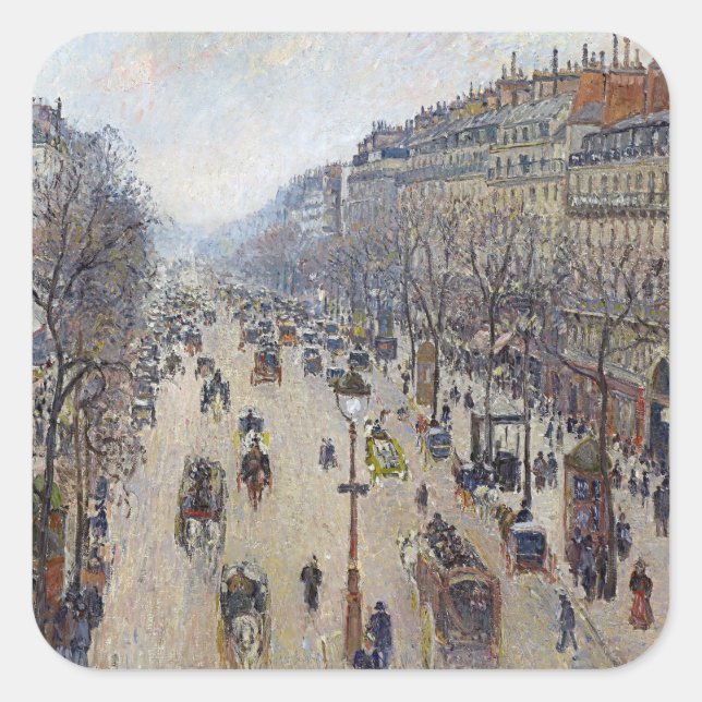 Camille Pissarro - Boulevard Montmartre, morgens Quadratischer Aufkleber (Vorderseite)
