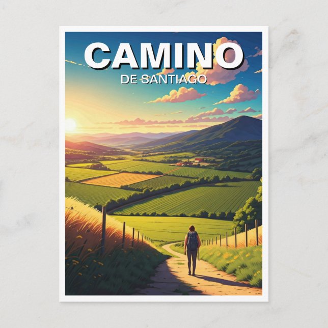 Camino de Santiago Hiker Wandern Sunset Postkarte (Vorderseite)