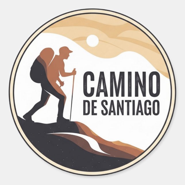 Camino de Santiago Hiker Wandern Sunset Runder Aufkleber (Vorderseite)