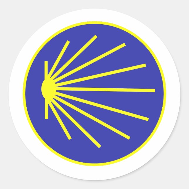 Camino Pilgrim Scallop Gelb und Blau Runder Aufkleber (Vorderseite)