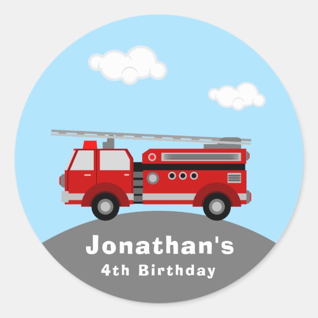 Camion à feu Anniversaire Classic Round Sticker (Devant)