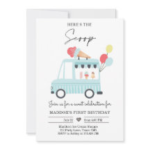Camion à glace 1er anniversaire Invitation Garçon 