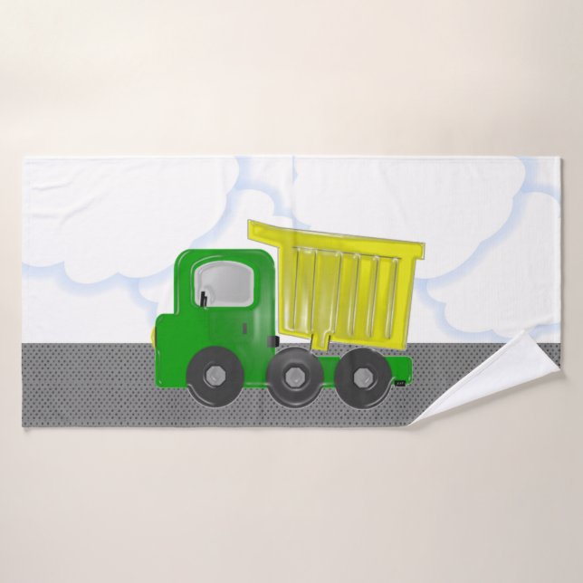 Camion à vidange jaune vert Animé (Serviette de bain)