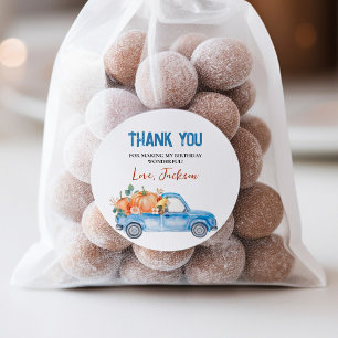 Camion Citrouille bleu Sticker rond Anniversaire c