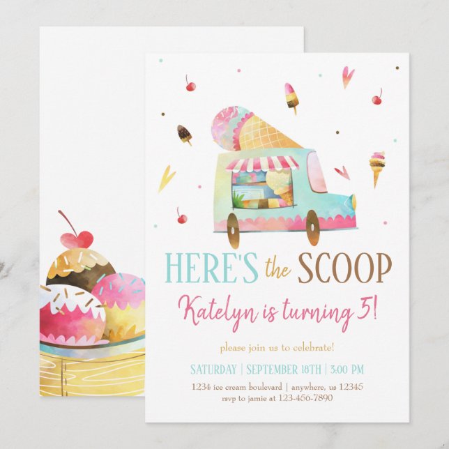Camion Crème de glace Invitation Anniversaire (Devant / Derrière)