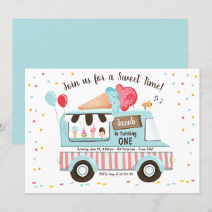 Camion Crème Glace Premier Anniversaire Invitation