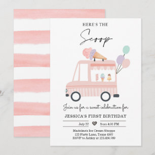 Camion crème glacée 1er anniversaire Invitation ro