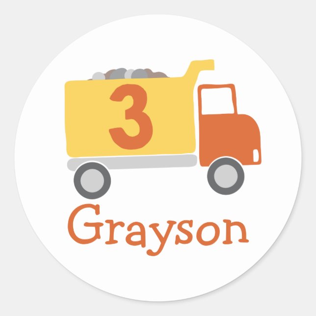 Camion de construction 3e Stickers de fête d'anniv (Devant)