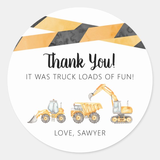 Camion de construction Anniversaire Merci Sticker (Devant)