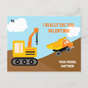 Camion de construction Valentines Carte Jour Enfan