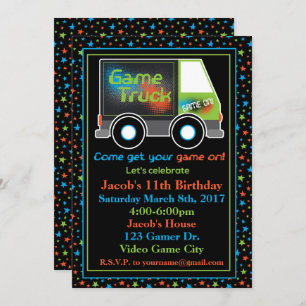 Camion de jeu, invitation de fête d'anniversaire