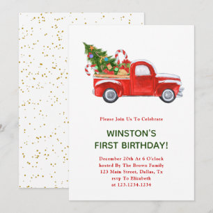 Camion de Noël 1er anniversaire Invitations de fêt