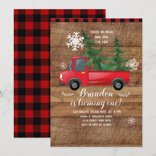 Camion de Noël Bois Rouge Plaid Invitation d'anniv