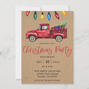 Camion de Noël & Lumières Faux Kraft Invitation de