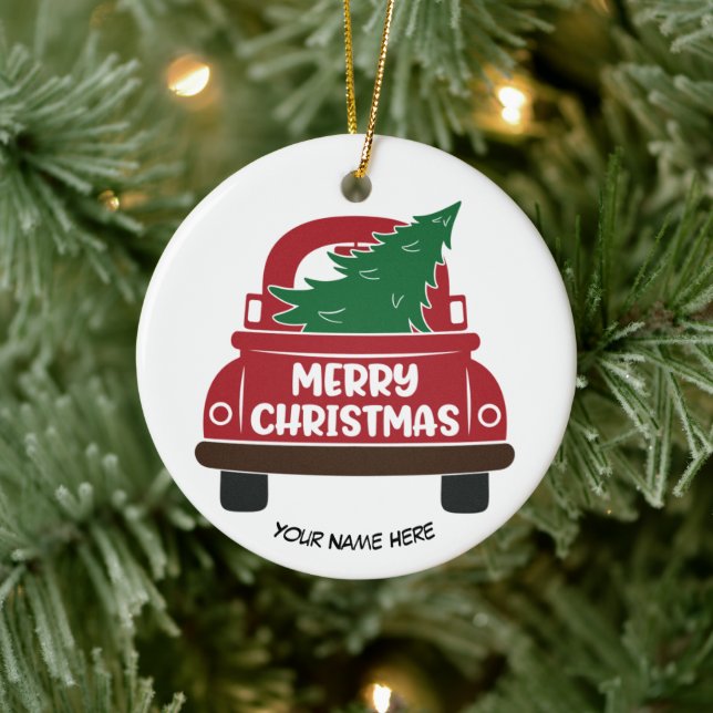 Camion de Noël Rouge - Ornement en céramique perso (Arbre)