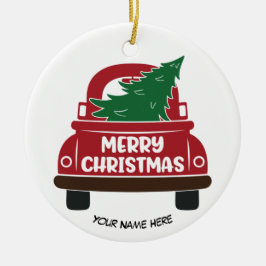 Camion de Noël Rouge - Ornement en céramique perso