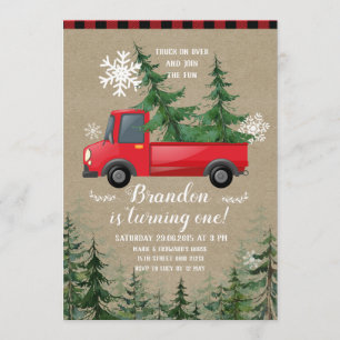 Camion de Noël Rustic Plaid Invitation d'anniversa