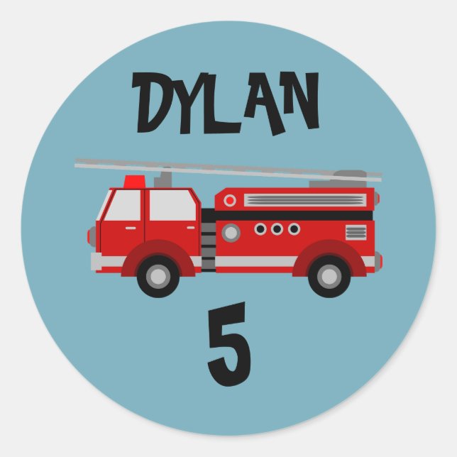 Camion de pompiers Anniversaire rond Sticker (Devant)