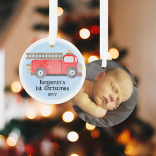 Camion de pompiers Bébé's 1er Noël Photo Souvenir