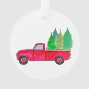 Camion de ramassage rétro rouge avec arbres